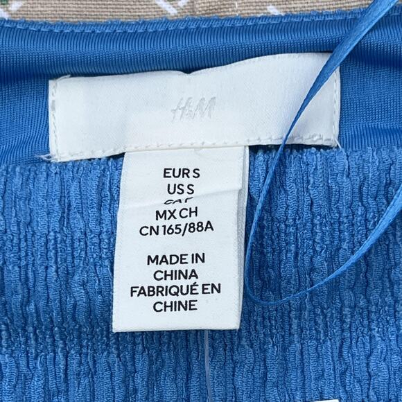 H&M Shirt Womens Small Blue Puff Sleeve Textured Long Sleeve Square Neck NWT - Picture 3 of 7